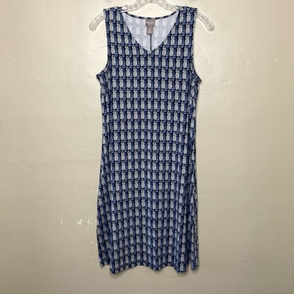 CHICO’S Casual Dress Blue & White Pineapple Pattern Sleeveless Popover Small - Picture 12 of 12